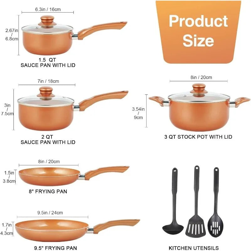 Granite Pots and Pans Set Ultra Nonstick,11 Piece Die-Cast Cookware Sets with Frying Pan, Sauce Pan, Stockpot, Stay Cool Handle