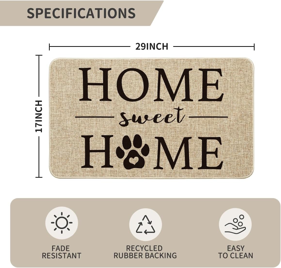 Home Sweet Home Cute Dog Paw Print Doormat,17 X 29 Inch