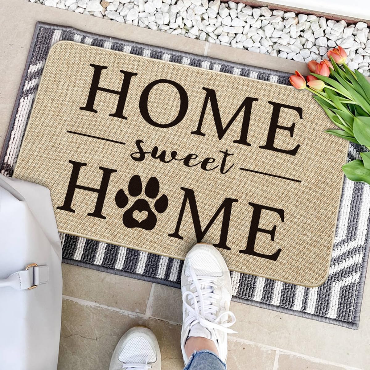 Home Sweet Home Cute Dog Paw Print Doormat,17 X 29 Inch