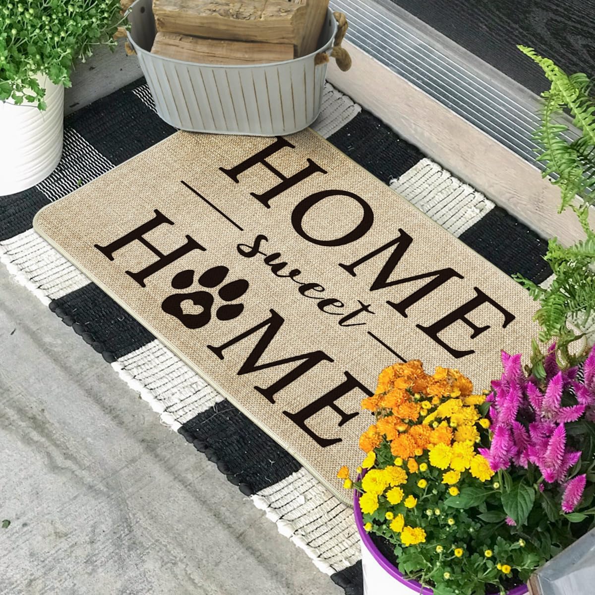 Home Sweet Home Cute Dog Paw Print Doormat,17 X 29 Inch